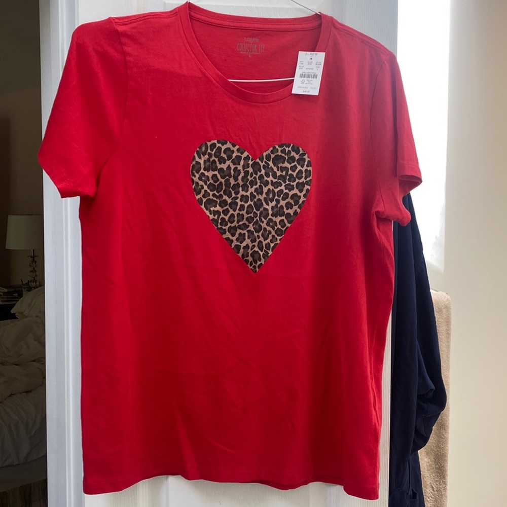 J. Crew women’s t-shirt red with leopard heart BNWT large